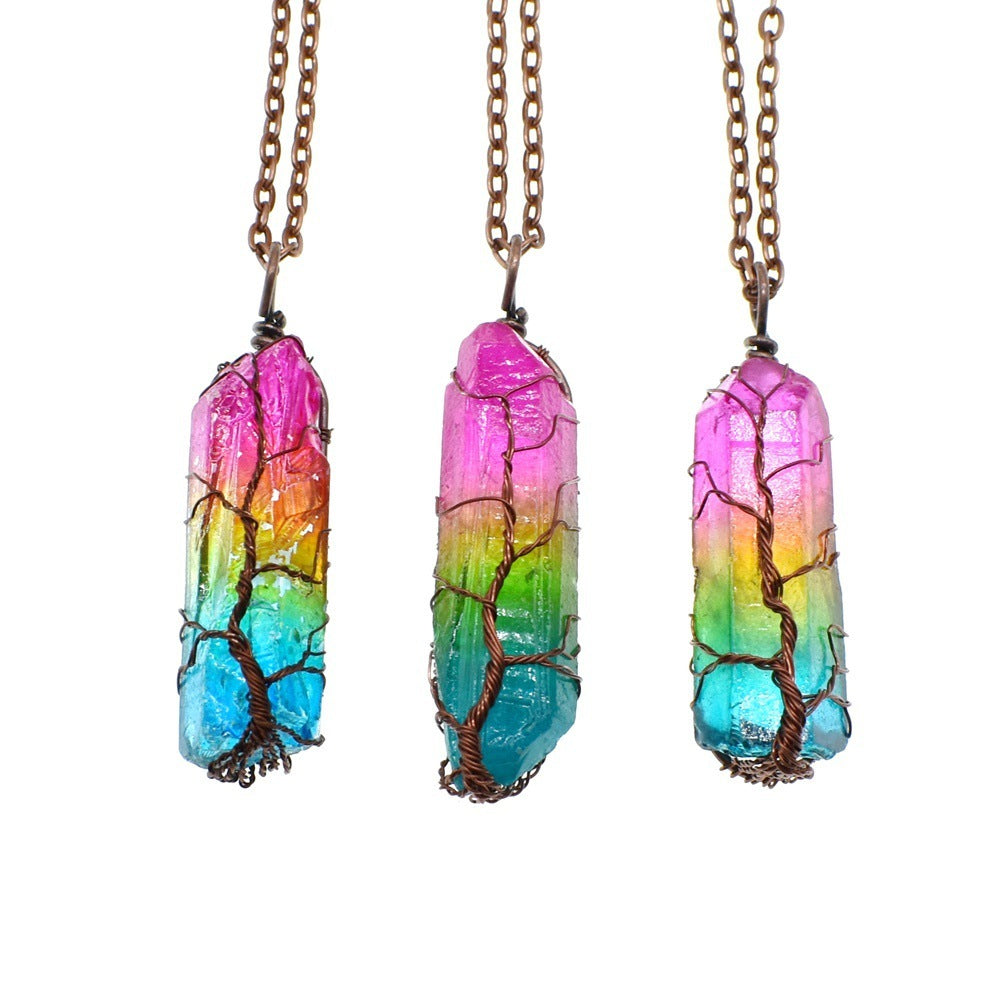 Hot Stone Crystal Tree of Life Pendant Necklace