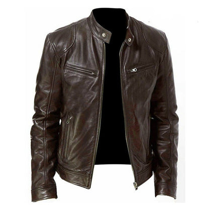 Men’s PU Leather Zip-Up Jacket – Stand Collar with Pockets - Avail Market