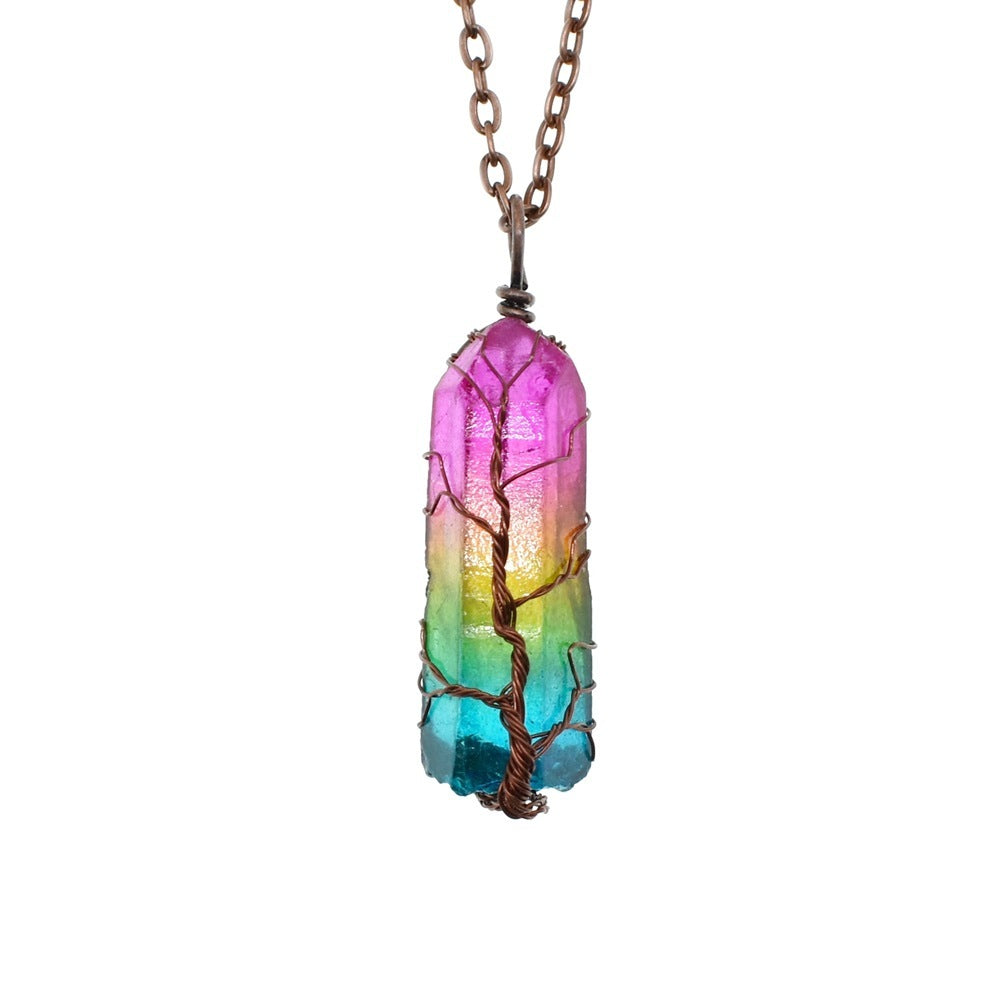 Hot Stone Crystal Tree of Life Pendant Necklace