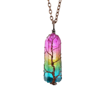 Hot Stone Crystal Tree of Life Pendant Necklace