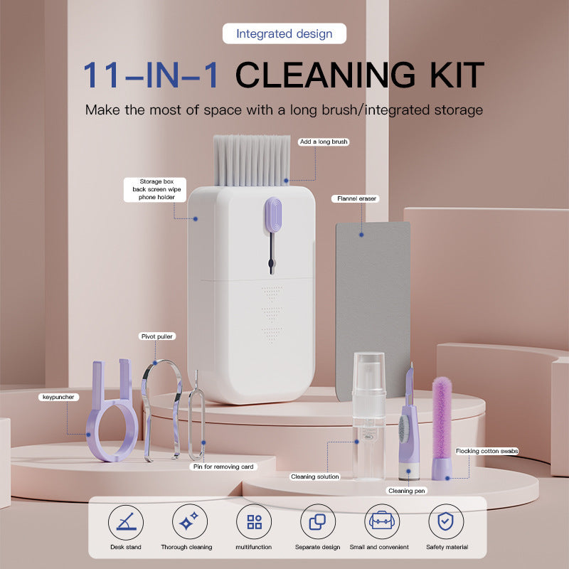 Portable 11-in-1 Cleaning Kit – Keyboard, Screen & Earphone Cleaner with Storage Box