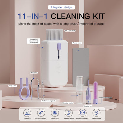 Portable 11-in-1 Cleaning Kit – Keyboard, Screen & Earphone Cleaner with Storage Box