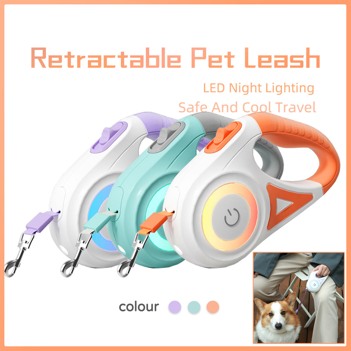 Retractable Dog Leash with Collar & Light – For Small & Medium Pets - Avail Market