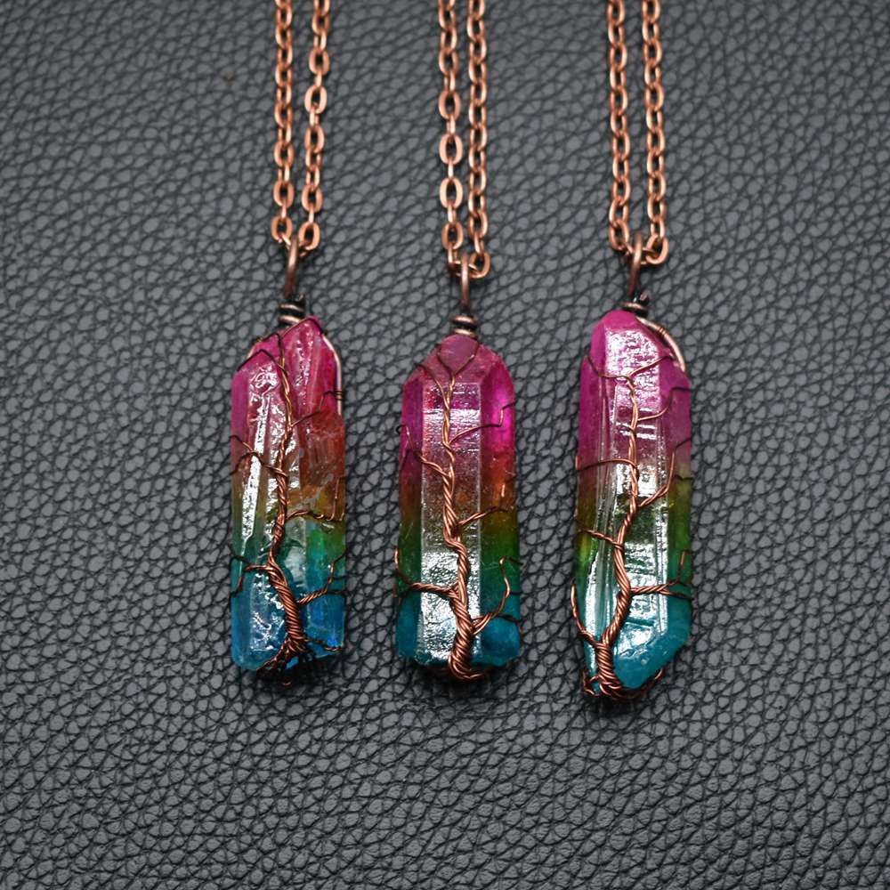 Hot Stone Crystal Tree of Life Pendant Necklace