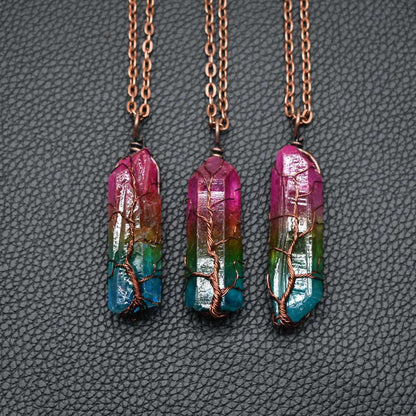Hot Stone Crystal Tree of Life Pendant Necklace
