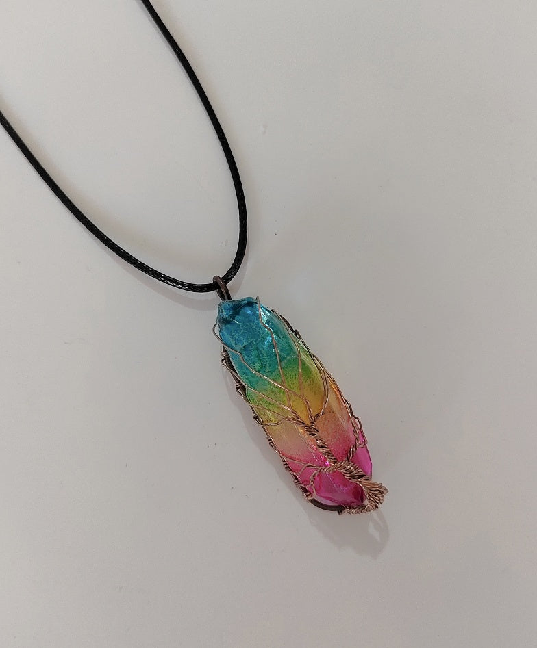 Hot Stone Crystal Tree of Life Pendant Necklace