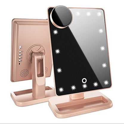 Touchscreen Makeup Mirror – 20 LED Lights, Bluetooth Speaker & 10X Magnification - Avail Market