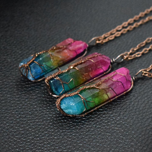 Hot Stone Crystal Tree of Life Pendant Necklace