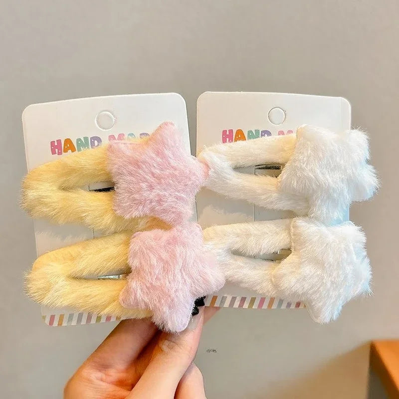 1/8pcs Cute Trendy Y2K Star Hairpins Girls Sweet Plush Autumn Winter Barrettes Pentagram Hair Clips For Women Hair Accessories