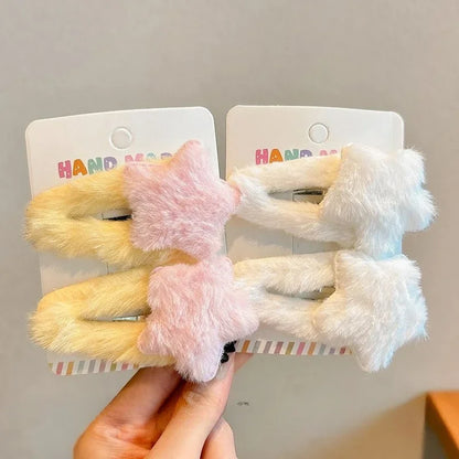 1/8pcs Cute Trendy Y2K Star Hairpins Girls Sweet Plush Autumn Winter Barrettes Pentagram Hair Clips For Women Hair Accessories
