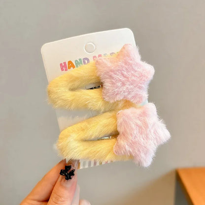 1/8pcs Cute Trendy Y2K Star Hairpins Girls Sweet Plush Autumn Winter Barrettes Pentagram Hair Clips For Women Hair Accessories