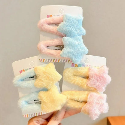 1/8pcs Cute Trendy Y2K Star Hairpins Girls Sweet Plush Autumn Winter Barrettes Pentagram Hair Clips For Women Hair Accessories