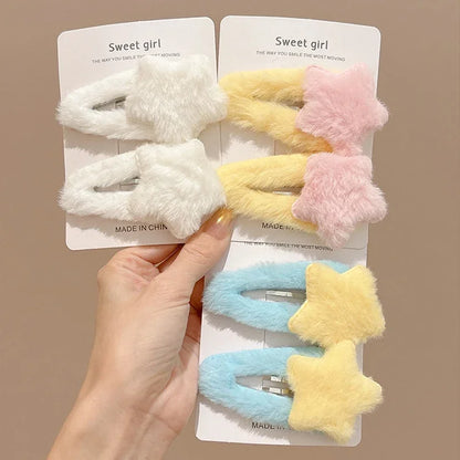 1/8pcs Cute Trendy Y2K Star Hairpins Girls Sweet Plush Autumn Winter Barrettes Pentagram Hair Clips For Women Hair Accessories