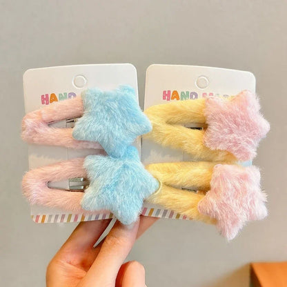 1/8pcs Cute Trendy Y2K Star Hairpins Girls Sweet Plush Autumn Winter Barrettes Pentagram Hair Clips For Women Hair Accessories
