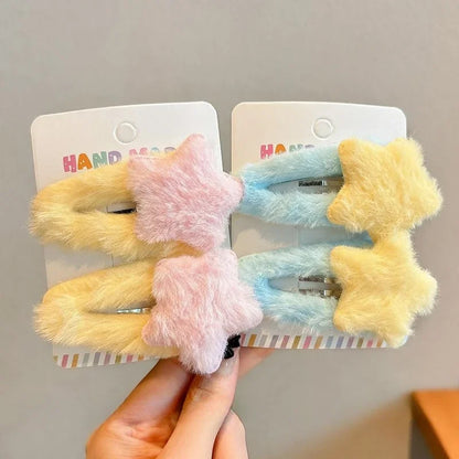 1/8pcs Cute Trendy Y2K Star Hairpins Girls Sweet Plush Autumn Winter Barrettes Pentagram Hair Clips For Women Hair Accessories