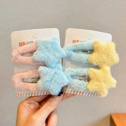 1/8pcs Cute Trendy Y2K Star Hairpins Girls Sweet Plush Autumn Winter Barrettes Pentagram Hair Clips For Women Hair Accessories