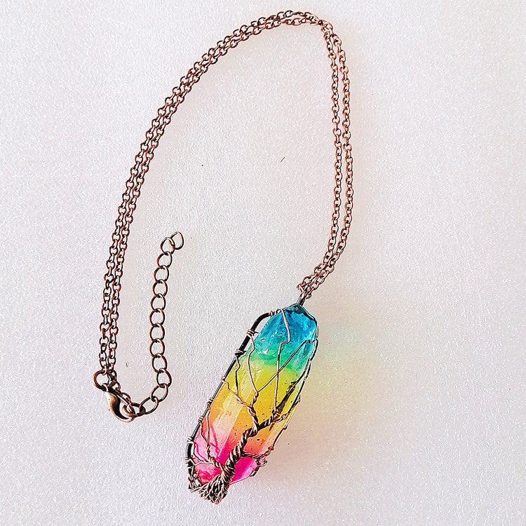 Hot Stone Crystal Tree of Life Pendant Necklace