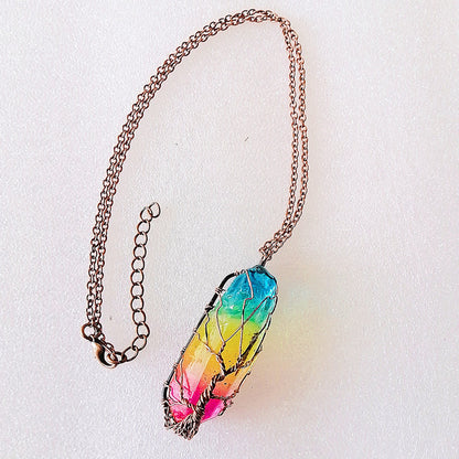 Hot Stone Crystal Tree of Life Pendant Necklace