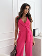 V-neck Sleeveless Jumpsuit With Belt Design Summer Fashion Trousers Women's Clothing